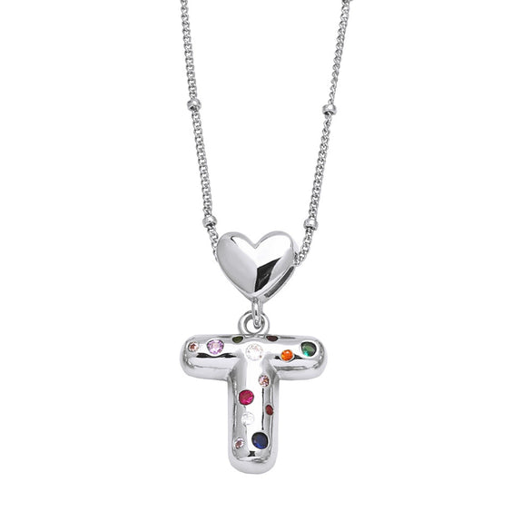 Wholesale Jewelry Heart English Letter Pendant Necklace Copper Inlaid Colorful Zircon Electroplated