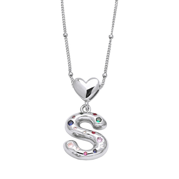 Wholesale Jewelry Heart English Letter Pendant Necklace Copper Inlaid Colorful Zircon Electroplated