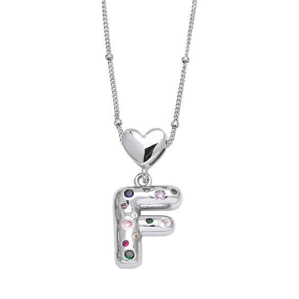 Wholesale Jewelry Heart English Letter Pendant Necklace Copper Inlaid Colorful Zircon Electroplated