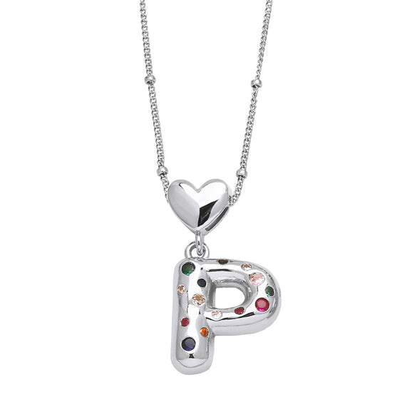 Wholesale Jewelry Heart English Letter Pendant Necklace Copper Inlaid Colorful Zircon Electroplated
