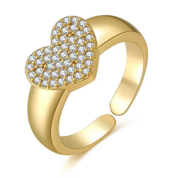 Wholesale Jewelry Heart Geometric Brass Real Gold Plated Zircon Ring Bracelet For Women