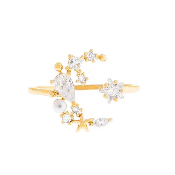 Wholesale Jewelry Heart Geometric Brass Real Gold Plated Zircon Ring Bracelet For Women