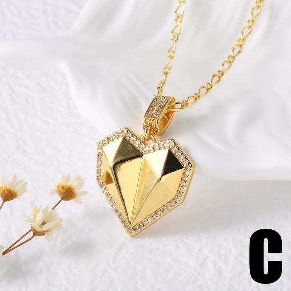 Wholesale Jewelry Heart Shape Copper Gold Plated Pendant O Chain Necklace For Women