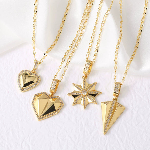 Wholesale Jewelry Heart Shape Copper Gold Plated Pendant O Chain Necklace For Women