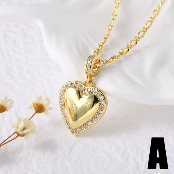 Wholesale Jewelry Heart Shape Copper Gold Plated Pendant O Chain Necklace For Women