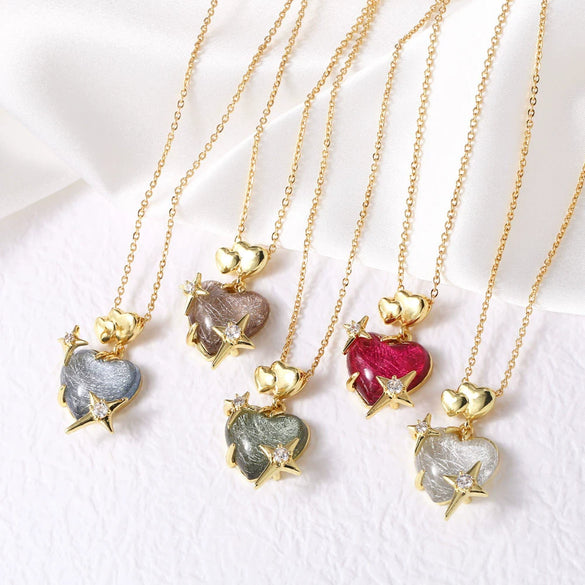 Wholesale Jewelry Heart Shape Copper Pendant Necklace Gold Plated O Chain