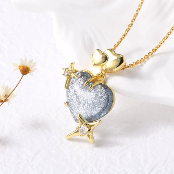 Wholesale Jewelry Heart Shape Copper Pendant Necklace Gold Plated O Chain