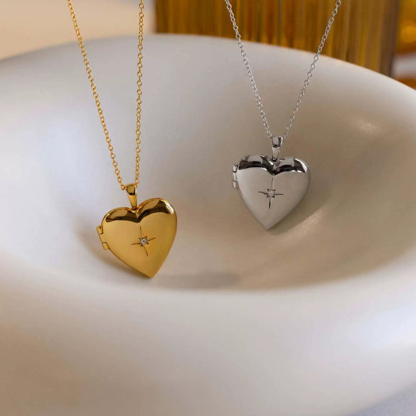 Wholesale Jewelry Heart Shape Zircon Copper Titanium Steel Real Gold Plated Openable Photo Album Necklace