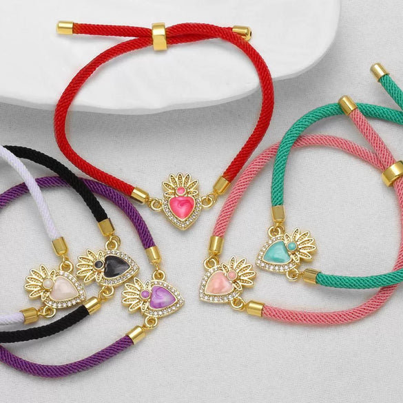 Wholesale Jewelry Heart Shaped Colorful Adjustable Copper Goldplated Bracelet