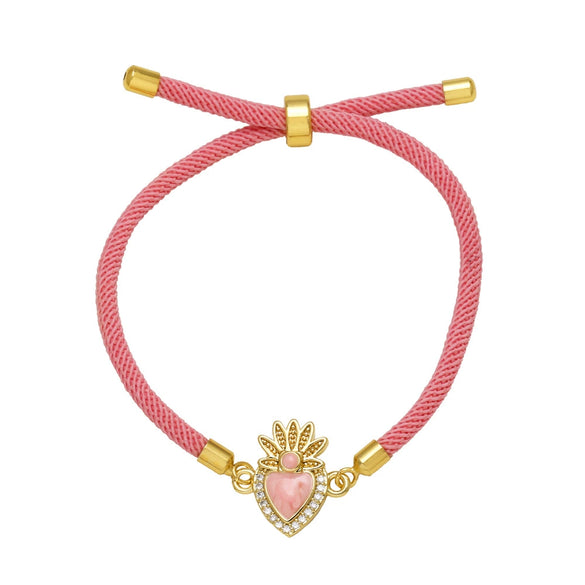 Wholesale Jewelry Heart Shaped Colorful Adjustable Copper Goldplated Bracelet