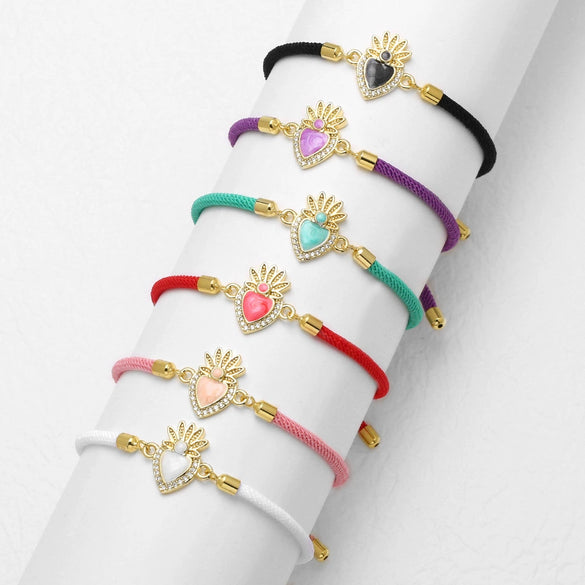 Wholesale Jewelry Heart Shaped Colorful Adjustable Copper Goldplated Bracelet