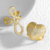 Wholesale Jewelry Heart Shaped Copper Ring Plated Real Gold With Zircon And Geometric Pattern