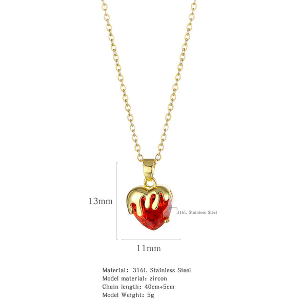 Wholesale Jewelry Heart Shaped Stainless Steel Crystal Clavicle Chain With Zircon And Fruit Food Style Electroplated