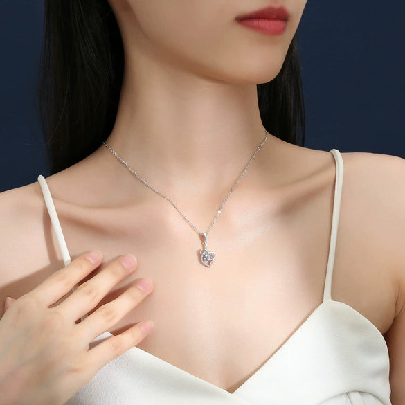 Wholesale Jewelry Heart Shaped Sterling Silver Mosan Diamond Pendant Necklace For Women