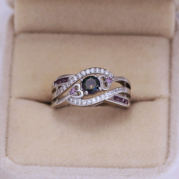 Wholesale Jewelry Heartshaped Amethyst Copper Ring Set With Zircon Platinumplated