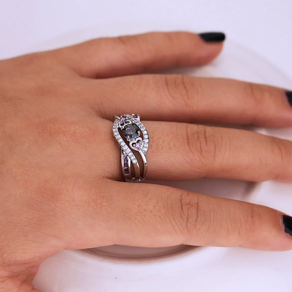 Wholesale Jewelry Heartshaped Amethyst Copper Ring Set With Zircon Platinumplated