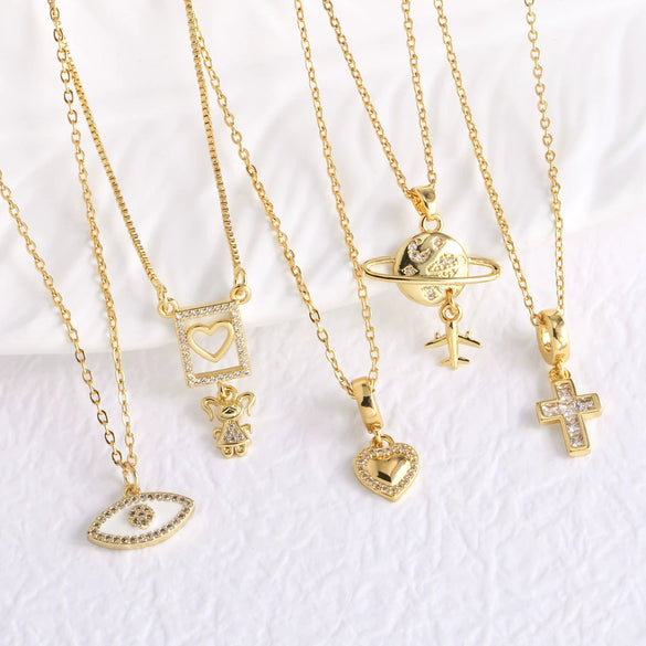 Wholesale Jewelry Heartshaped Copper Geometric Airplane Pendant Necklace With Electroplating