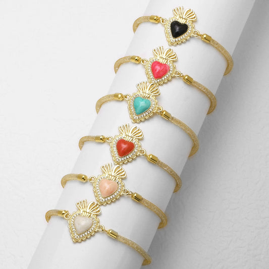Wholesale Jewelry Heartshaped Copper Goldplated Bracelet For Unisex