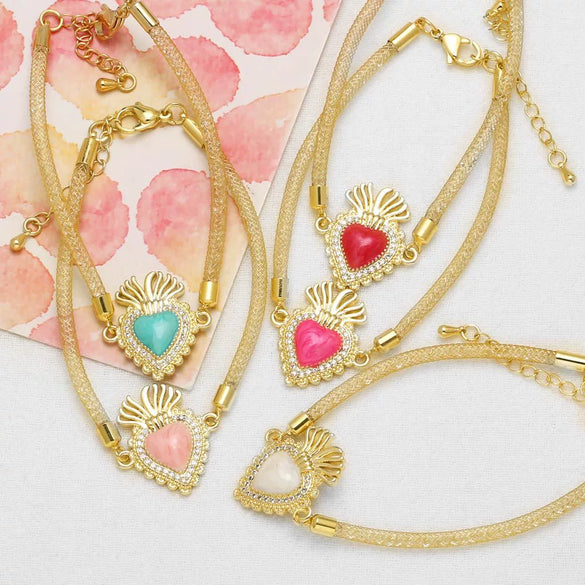 Wholesale Jewelry Heartshaped Copper Goldplated Bracelet For Unisex