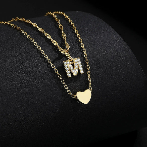 Wholesale Jewelry Heartshaped Letter Doublelayer Sterling Silver Necklace Women's Fashion Allmatch Collarbone Chain