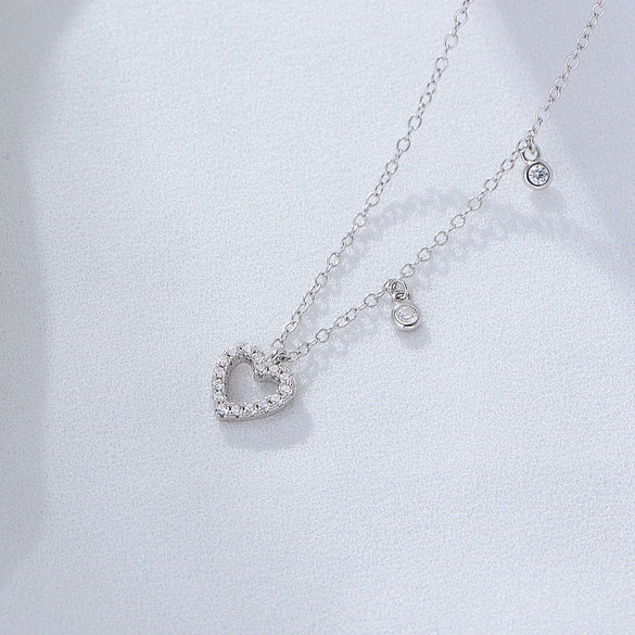 Wholesale Jewelry Heartshaped 925 Sterling Silver Cut Out Diamond Necklace For Women