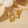 Wholesale Jewelry High Sense Niche Exaggerated Pearl Stainless Steel Geometric Butterfly Wings Electroplated Earrings For Ladies