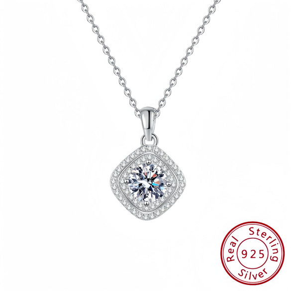 Wholesale Jewelry Highend Geometric Sugar Cube Sterling Silver Necklace With Diamonds