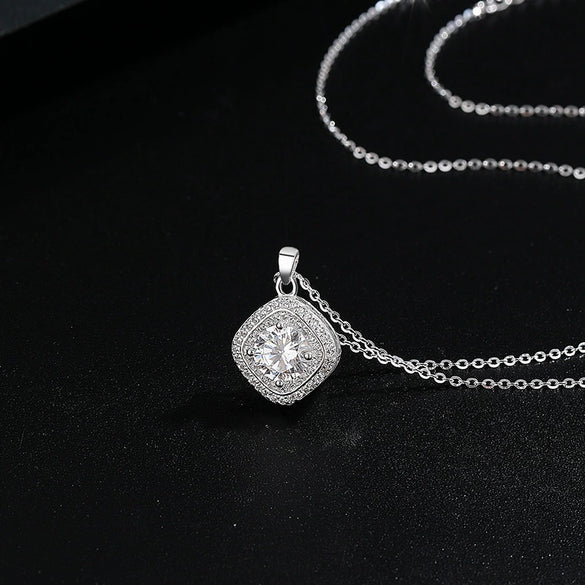 Wholesale Jewelry Highend Geometric Sugar Cube Sterling Silver Necklace With Diamonds