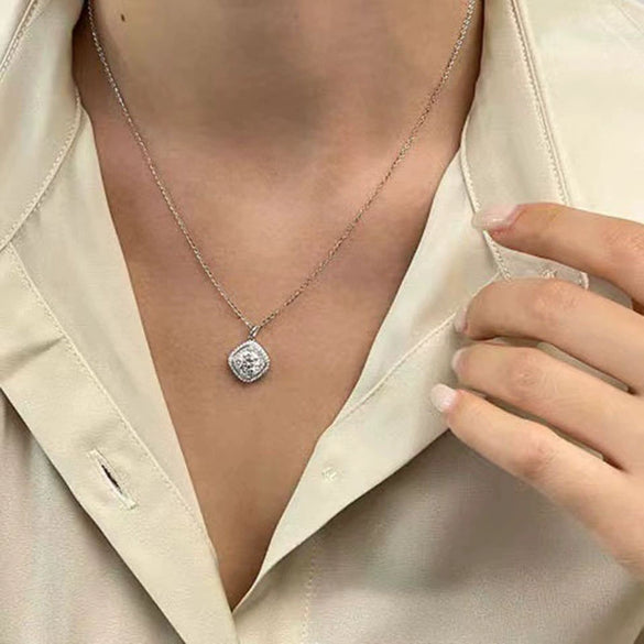 Wholesale Jewelry Highend Geometric Sugar Cube Sterling Silver Necklace With Diamonds