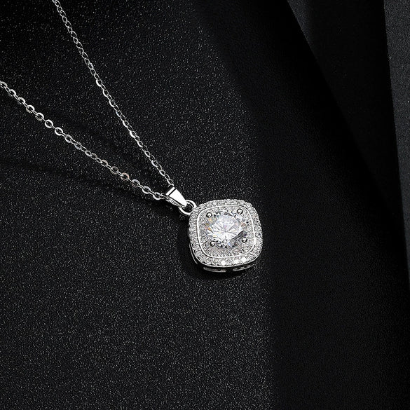 Wholesale Jewelry Highend Geometric Sugar Cube Sterling Silver Necklace With Diamonds