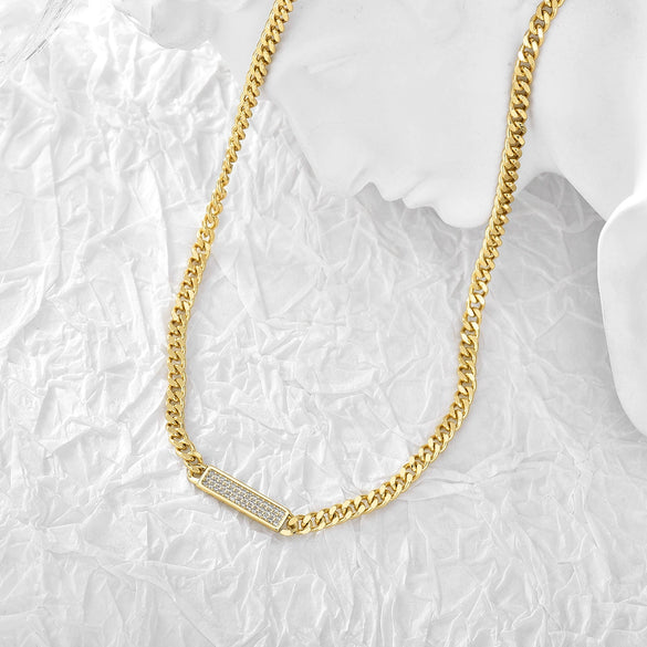 Wholesale Jewelry Hip Hop Heavy Industry Exaggerated Geometric Cuban Chain Necklace Copper Plated 14K Gold Set Zircon