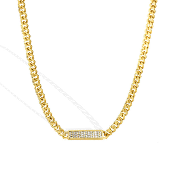 Wholesale Jewelry Hip Hop Heavy Industry Exaggerated Geometric Cuban Chain Necklace Copper Plated 14K Gold Set Zircon