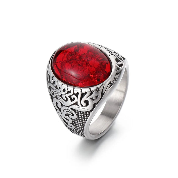 Wholesale Jewelry Hip-Hop Oval 304 Stainless Steel Natural Stone 18K Gold Plated Inlay Rings