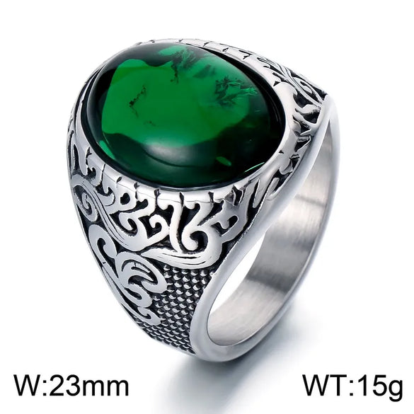 Wholesale Jewelry Hip-Hop Oval 304 Stainless Steel Natural Stone 18K Gold Plated Inlay Rings
