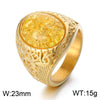 Wholesale Jewelry Hip-Hop Oval 304 Stainless Steel Natural Stone 18K Gold Plated Inlay Rings