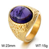 Wholesale Jewelry Hip-Hop Oval 304 Stainless Steel Natural Stone 18K Gold Plated Inlay Rings