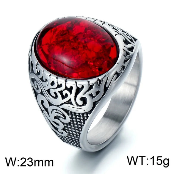 Wholesale Jewelry Hip-Hop Oval 304 Stainless Steel Natural Stone 18K Gold Plated Inlay Rings