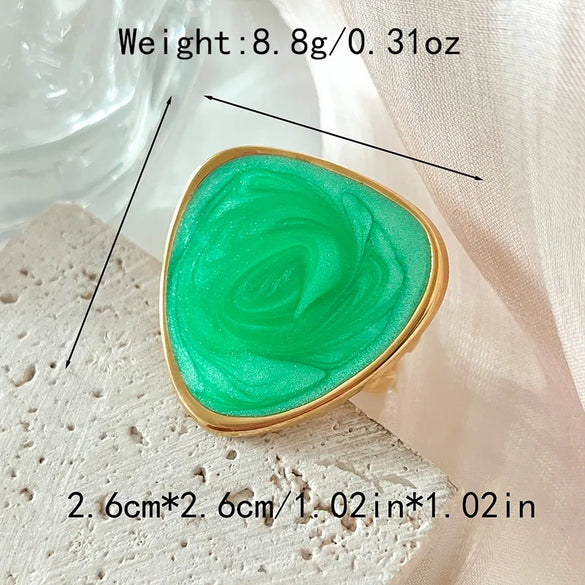 Wholesale Jewelry Hip-Hop Preppy Style Simple Style Triangle Heart Shape Ginkgo Leaf 304 Stainless Steel 14K Gold Plated Enamel Plating Hollow Out Rings