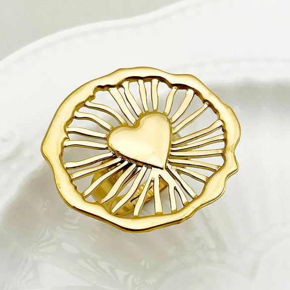 Wholesale Jewelry Hip-Hop Preppy Style Simple Style Triangle Heart Shape Ginkgo Leaf 304 Stainless Steel 14K Gold Plated Enamel Plating Hollow Out Rings