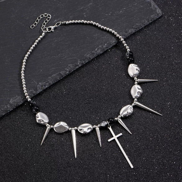 Wholesale Jewelry Hip Hop Punk Rivet Cross Pendant Necklace Alloy Stainless Steel Geometric Electroplating Unisex