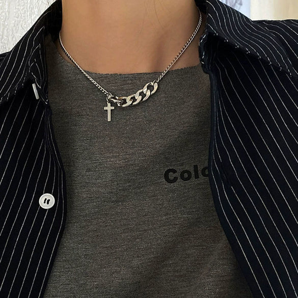 Wholesale Jewelry Hip Hop Punk Rivet Cross Pendant Necklace Alloy Stainless Steel Geometric Electroplating Unisex