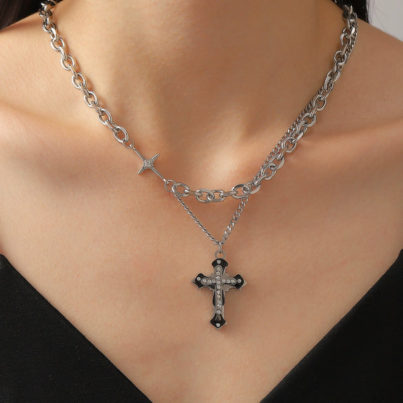 Wholesale Jewelry Hip Hop Punk Rivet Cross Pendant Necklace Alloy Stainless Steel Geometric Electroplating Unisex