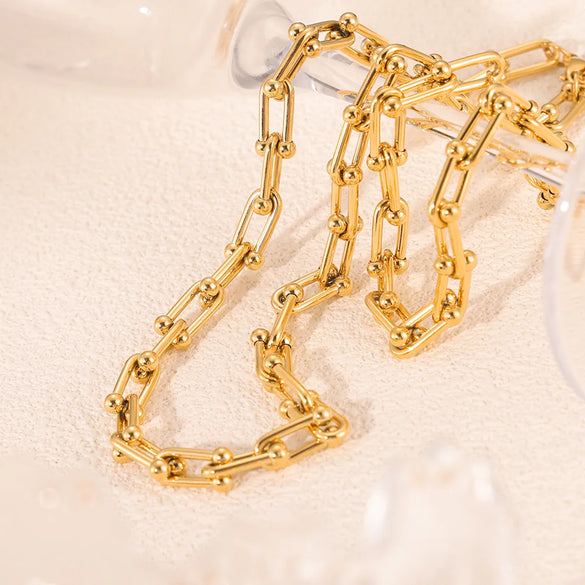 Wholesale Jewelry Hip-Hop Simple Style U Shape 304 Stainless Steel 18K Gold Plated Plating Bracelets Necklace Jewelry Set