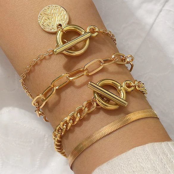 Wholesale Jewelry Hip Hop Snake Bone Chain Bar Bracelet Alloy Geometric Electroplating For Women