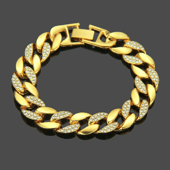 Wholesale Jewelry Hip Hop Style Alloy Geometric Electroplated Unisex Diamond Cuban Chain Bracelet