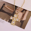 Wholesale Jewelry Hip Hop Style Copper Geometric Cross Pendant Necklace With Electroplating And Inlaid Imitation Pearls