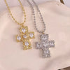 Wholesale Jewelry Hip Hop Style Copper Geometric Cross Pendant Necklace With Electroplating And Inlaid Imitation Pearls