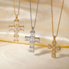 Wholesale Jewelry Hip Hop Style Copper Inlaid Zircon Cross Pendant Necklace With Stainless Steel O Shaped Chain And Electroplating Treatment