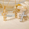 Wholesale Jewelry Hip Hop Style Copper Inlaid Zircon Cross Pendant Necklace With Stainless Steel O Shaped Chain And Electroplating Treatment