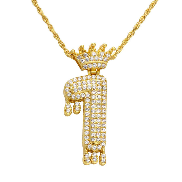 Wholesale Jewelry Hip Hop Style Copper Inlaid Zircon Letter And Number Pendant Necklace With Electroplating